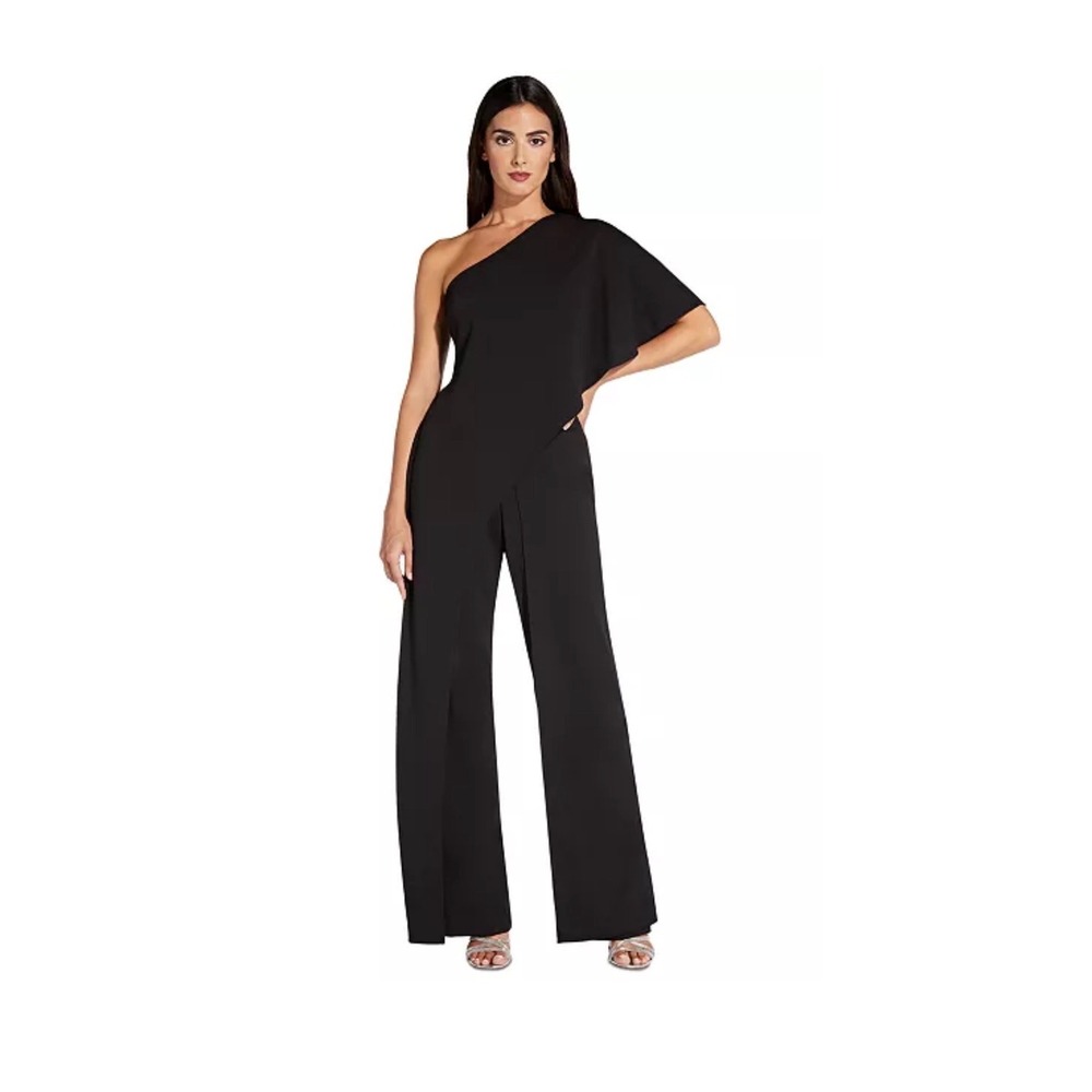 Adrianna Papell Black Velvet One-Shoulder Jumpsuit Evening Formal Size 4 NWT